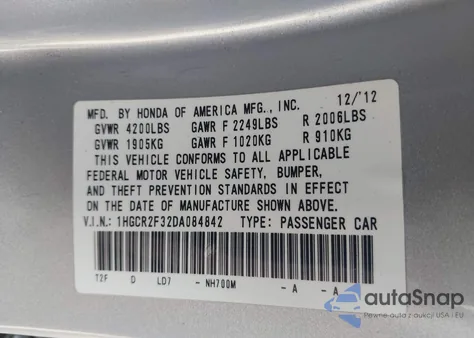 2013 Honda Accord Lx z USA, uszkodzony, nr VIN 1HGCR2F32DA084842